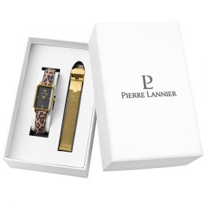 Coffret Femme Ariane Dor&eacute; Cadran Noir Bracelet Cuir L&eacute;opard 12 Mm - Neuf