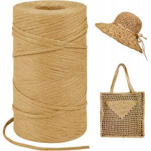 Mevronisshop-Rafia Naturel Bobine 3mm X 300m Raphia &Agrave; Crocheter Rafia Crochet, Fil De Raphia &Agrave; Crocheter Pour Sac, Chapeau, Paniers, Emballage Cadeau, Bricolage D&eacute;coration (Caf&eacute; Clair) - Neuf