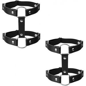 Lot De 2 Jarretelles Élastiques Réglables En Cuir Noir, Style Punk Gothique, Avec 2 Rangées D'anneaux, Pour Jeu De Rôle - Neuf
