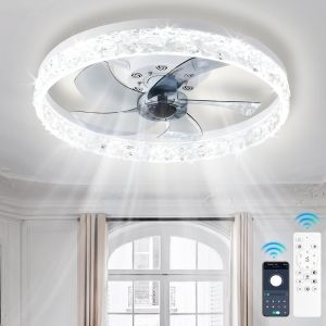 Ventilateur De Plafond Moderne &Agrave; Led Avec &Eacute;clairage Et T&eacute;l&eacute;commande, Ventilateur De Plafond &Agrave; 6 Vitesses Gradable Pour Chambre &Agrave; Coucher, Blanc - Neuf