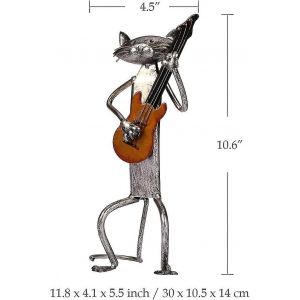 Figurine de chat en m&eacute;tal fabriqu&eacute;e &agrave; la main jouant de la guitare &iquest; Cadeau de d&eacute;coration unique pour les m&eacute;lomanes et les passionn&eacute;s de chats - Neuf
