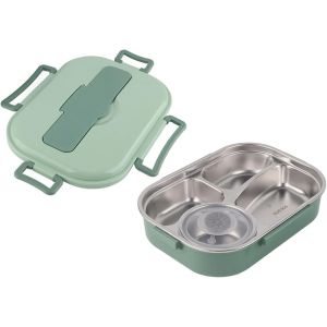 Boîte À En Acier Inoxydable À 4 Grilles,Boîtes Métalliques Étanches,Conteneurs Portables De Stockage Des Aliments,Le Couvercle Contient Des Cuillères Et Des Baguettes - Neuf