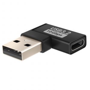 Adaptateur USB-C vers USB-A Mâle Coudé à Droite Charge et Transfert 10Gbps LinQ Noir - Neuf