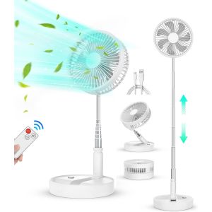 Calme Piédestal Ventilateur Avec Télécommande, 8 Pouces Rechargeable, Pliable Portable Avec Ventilateur 4 Heure, 4 Vitesses, 7200mah Batterie D'usb Pour La Chambre À Coucher, Bureau, Camping, Voyages - Neuf