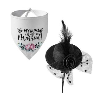 Ensemble Charmant Bandana Et Chapeau De Mariage Pour Chien Avec Couronne Blanche - Parfait Pour Les Mariages Et Les Fiançailles - Neuf