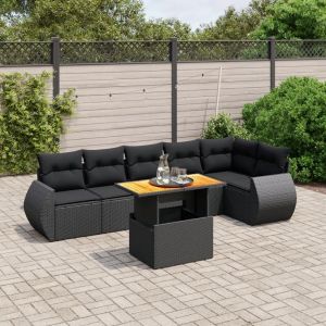 Prolenta Premium - Salon De Jardin 7 Pcs Avec Coussins Noir R&eacute;sine Tress&eacute;e - Neuf