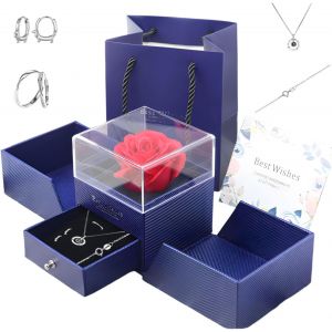 Cadeau Pour Petite Amie, Rose &Eacute;ternelle, Coffret Cadeau, Collier En Or Rose Pour Femme, Boucles D'oreilles En Or Rose, Bagues, Lettre D'amou - Neuf