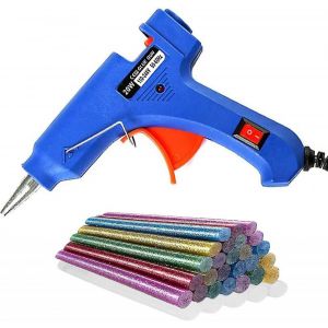 Pistolet &agrave; colle chaude 20 W, mini pistolet &agrave; colle avec 20 b&acirc;tons de colle, pistolet &agrave; colle chauffant pour r&eacute;paration, bricolage (bleu) - Neuf