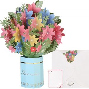 Carte pop-up - Bouquet de fleurs 3D pour anniversaires, professeurs, remerciements - Livr&eacute;e avec enveloppe vierge (Sakura) - Neuf