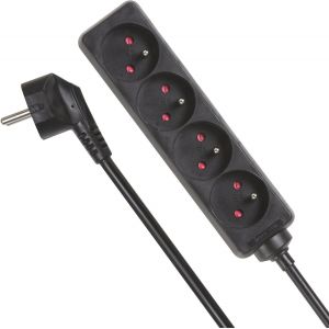 Multiprise 4 Prises, Bloc multiprise parafoudre, 4 Prises &eacute;lectrique fran&ccedil;aise Type E Mise &agrave; la Terre fran&ccedil;aise, c&acirc;ble de 1.5, 3G1.5, Usage int&eacute;rieur, Noir - Neuf