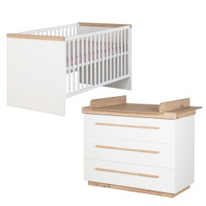 Chambre enfant &eacute;volutive effet ch&ecirc;ne et blanc - Neuf