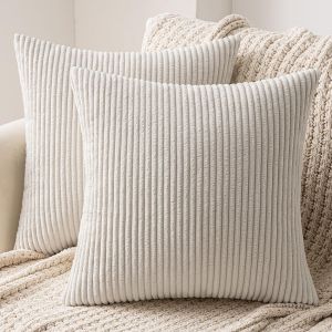 Lot de 2 Decorative Housse de Coussin en Protecteurs Côtelé Canapé Taie d'oreiller Decoratif Douce pour Maison Salon Chambre Lit Bureau 65x65cm Beige - Neuf