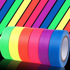 Mevronisshop-6 Rouleaux De Ruban Uv Fluorescent, Scotch Fluorescent 5m X 1.5cm (6 Couleurs), Pour F&ecirc;tes N&eacute;on, F&ecirc;tes Noires, D&eacute;coration Uv Et Signalisation Dans Le Noir - Neuf