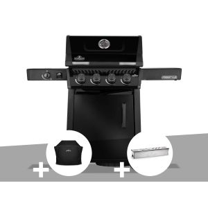 Barbecue gaz Freestyle 425 noir 4 br&ucirc;leurs + 1 r&eacute;chaud lat&eacute;ral + Housse de protection + Boitier de fumage - Napol&eacute;on - Neuf