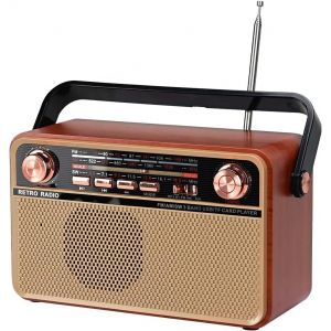 Radio Portable Vintage FM/AM (MW) / SW, Radio Vintage, Bouton de réglage, Prise en Charge de la Carte Bluetooth/TF/AUX/Lecteur MP3 USB, Radio rétro, Haut-Parleur intégré (R-505BT) - Neuf