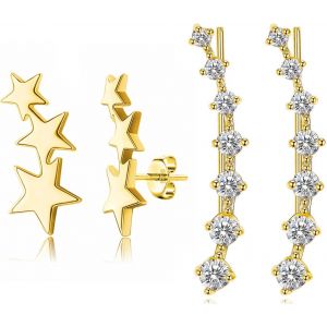 Kal-Boucles D'oreilles Femmes Et Filles Boucles D'oreilles Grimpantes Petites Boucles D'oreilles Étoiles Cartilage Oreille Oreille Clips Hypoallergénique Ear Climbers Pour Femme Fille - Neuf