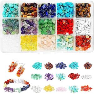 Kal-Perles Pierres Pr&eacute;cieuses, Perles Pierres Pr&eacute;cieuses Naturelles, Perles Cristal Vrac, Perles Pierre Naturelle, Perles Pierre Copeaux, Pour La Fabrication De Bijoux Collier Bracelet Bague (15 Coul - Neuf