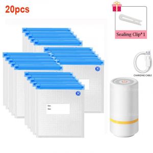 Sacs Alisensscell&eacute;s Sous Vide,Sac De Conservation Des Citrouille Avec Bancs,Pompe,Scellant M&eacute;nager,Valve D'Air.20Pcs-Bag-1Pump.16X22Cm - Neuf