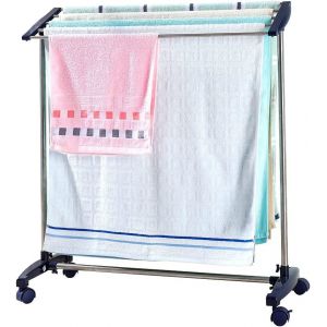 Kgabery-Porte-Serviettes Sur Pied À Roulettes Sèche Serviettes Avec 5 Barres Support À Lavettes De Salle De Bain En Métal,83x31,5x89 Cm,Bleu Marine - Neuf