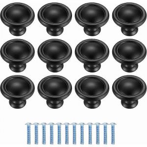 Promotion d'hiver,poignée de porte de tiroir noire de 12 pièces,boutons de tiroir à trou rond,bouton de commode,poignées de porte d'armoire pour armoire de cuisine d'armoire - 1,2 po / - Neuf