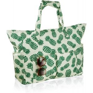 nzqaf-Grand Sac de Plage Femme avec Fermeture Eclair, Pliable et Léger, XXL Cabas Sac Shopping Voyage Ete avec Boucle Magnétique, pour Piscine, Shopping, Voyage, Vacances, Gym - Neuf