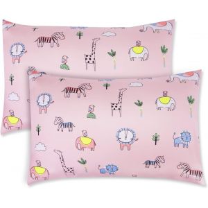 Kalanka-2pcs Taie D'oreiller B&eacute;b&eacute;,Taie D'oreiller B&eacute;b&eacute; 40x60 T&ecirc;te Animal 100% Pur Coton Fermeture &Agrave; Rabat Lavable En Machine Pour Oreiller De Berceau D`Enfant - Neuf