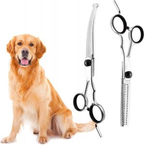 Professionnel Ciseaux Toilettage Chien, Lot De 2 Ensemble De Ciseaux De Toilettage Pour Chien Ciseaux Toilettage Pour Animaux Avec Embouts De S&eacute;curit&eacute; Ronds Pour Chiens Chats Cheveux Salon,Noir - Neuf