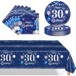 37 Pièces Assiette Vaisselle Anniversaire Kit,Bleu Argent Decoration Anniversaire Vaisselle 100 Ans Femmes Hommes,Nappe Papier Assiette Serviette Pour Decoration Anniversaire 100 Ans Cadeau - Neuf