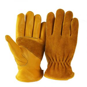 Gants de Travail en Cuir pour Jardinage - Résistant aux Épines Gants de Construction avec Doux Respirante Doublée de Coton pour Homme et Femme Polyvalents Gants de Mécanicien - Jaune L - Neuf