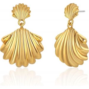 Boucles D¿Oreilles Anneaux Dorés-Design Marin Avec Coquillage Et Étoile De Mer-Perles Élégantes Et Détails Brillants-Bijou Fantaisie Pour Femme.[X2213] - Neuf