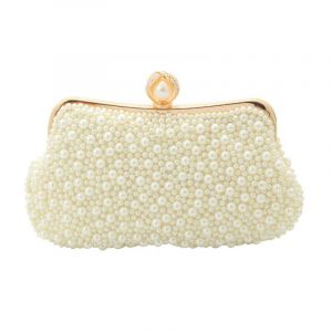 Pochette de soirée élégante pour femme avec strass, petite pochette de soirée, sac de banquet, pochette de soirée pour femme avec broderie perlée, blanc - Neuf