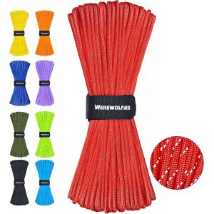 Eryi-Paracorde Réfléchissante À 7 Brins De Type Iii - 4 Mm - Pour Tente, Camping, Randonnée, Pêche, Survie, Corde À Linge Tactique, Projets De Bricolage (Rouge, 30,5 M) - Neuf