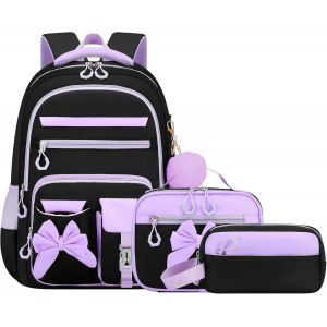 CHECARZHN--NO1-Sac À Dos Fille Primaire 3 Pièce, Ensemble Cartable Enfant Scolaire Avec Sacs À Déjeuner Et Trousse Crayon, Sac Ecole Pour Fille 8 À 15 Ans - Neuf