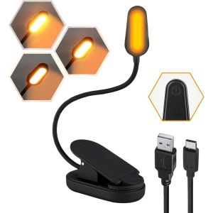 Lampe De Lecture Ambre Pour Livres Au Lit - 3 Modes D'éclairage - Lampe De Lecture À Clipser Avec Batterie Rechargeable Et Port Usb C - Lumière Ambrée Saine Pour Les Yeux - Ne Dérange Pas Les Autres - Neuf