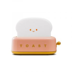 lampe grille-pain rose rechargeable, décoration de bureau, petite lampe avec visage souriant, pain grillé, forme de grille-pain, veilleuse décorative pour chambre - Neuf