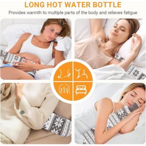 Bouillotte Eau Chaude Extra Longue 2l,72cm,Anti-Fuite Bouteille D'eau Chaude En Caoutchouc,Pour Douleurs Aux &Eacute;paules, Soulage Taille Pendant Les Menstruations (Flocons De Neige Gris) - Neuf
