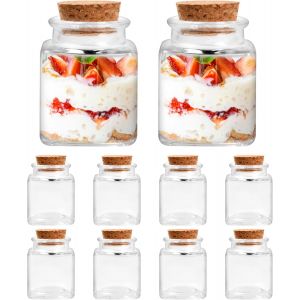 Mevronisshop-10 Pots À Épices En Verre 50ml Avec Bouchon En Liège, Mini Bocaux Conservation Carré En Verre, Petite Bouteille Decorative, Souhaitant Bouteilles Pour Mariage Fête Confitures Transparent - Neuf