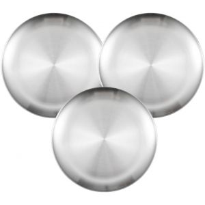 3 Assiettes En Acier Inoxydable 304 De 20x20x1,4 Cm - Plateau De Service Rond Pour Camping, Pique-Nique, Barbecue Et F&ecirc;tes - Vaisselle Ext&eacute;rieure R&eacute;sistante Et Facile &Agrave; Nettoyer, - Neuf