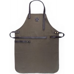Ulteronixshop-Tablier de cuisine en toile et coton - Tablier de barbecue r&eacute;glable avec lani&egrave;res en cuir - Tablier de cuisine Dylan vert fonc&eacute; Taille unique - Neuf