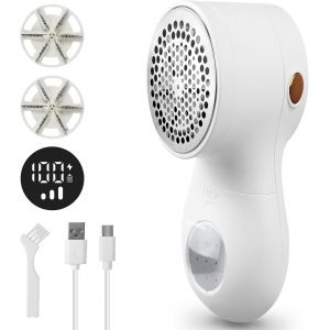 JGD-Rasoir &agrave; peluches &eacute;lectrique rechargeable avec affichage LED, 3 modes, 2 lames de rechange, pour v&ecirc;tements, pulls, couvertures et meubles - Neuf