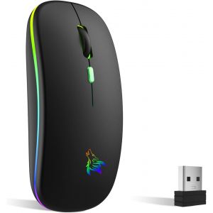 KALANKA-Souris sans Fil Rechargeable, Souris r&eacute;tro&eacute;clair&eacute;e de 7 Couleurs avec Mini r&eacute;cepteur USB de 2,4 GHz, Souris Gaming, Compatible avec Ordinateur Portable, PC, Ordinateur, Chromebook, Notebook - Neuf