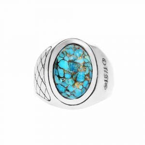 Bague Homme Turquoise Asym&eacute;trique Argent - Neuf