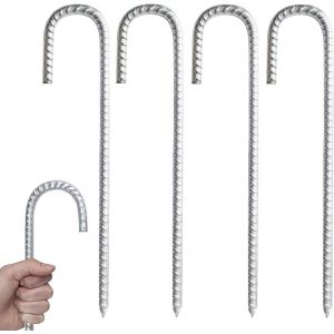 Eryi-Lot De 4 Piquets De Sol Robustes En Acier - Crochets En J - Piquets D'ancrage - Piquets De Tente - Pour Tentes, Trampolines, Rebondissants, Camping, Filets De Football, Filets De Football - Neuf