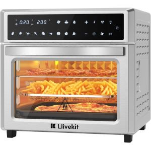 Friteuse Sans Huile 26L Avec Écran Led, 12 En 1 Friteuse À Air Chaud, Mini Four Air Fryer À Convection En Inox, 1700W, Minuteur Et Réglateur De Température, 7 Accessories, 1 Manuel, Argenté - Neuf