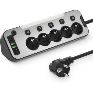 Desk Power Strip, Multiple Socket With Individual Switch, Stainless Steel Surface Corner Plug, Kitchen Worktop Electrical Block, Surge Arrester And Surge, Extension Cable 2M, Black - Neuf