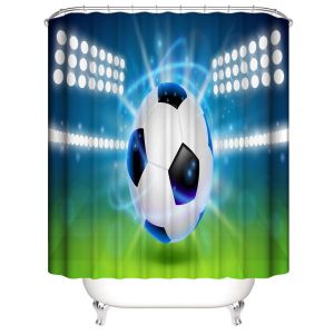 Rideau de douche Football 150 x 180 cm, rideau de douche Globules, rideau de douche en polyester imperméable avec 12 crochets pour décoration de Noël, rideau de salle de bain - Neuf