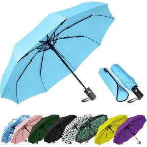 Parapluie De Voyage Compact Coupe-Vent - Parapluie Automatique Pour La Pluie - Petit Parapluie Portable Coupe-Vent Pour Homme, Femme, Adolescent (Pois Blancs) - Neuf