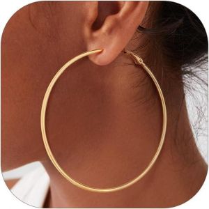 Tianyi-Créole Femme Acier Inoxydable/Plaqué Or, Boucle D'oreille Grand Anneau, Diamètre De 30/50/70/100 Mm, Women's Hoop Earrings - Neuf