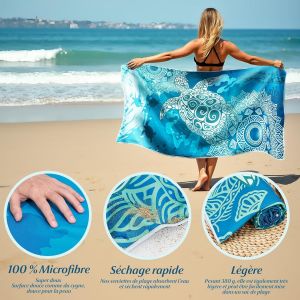 Tzf-Serviette De Plage Microfibre, 160x80 Cm Drap De Plage, Serviettes De Plage Xxl, Grande Serviette De Plage &Agrave; S&eacute;chage Rapide, Serviette Plage Anti-Sable Portable L&eacute;g&egrave;re (Mer Tortues) - Neuf