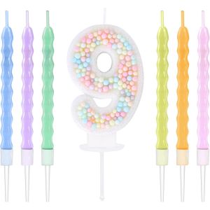 Chenquansarl-Lot De 6 Bougies D'anniversaire &Agrave; Paillettes 3d En Forme De Chiffre 9 Avec 6 Perles Arc-En-Ciel Pour G&acirc;teaux D'anniversaire, Filles Et Femmes, D&eacute;coration De G&acirc;teau D'anniversaire Sur Le - Neuf